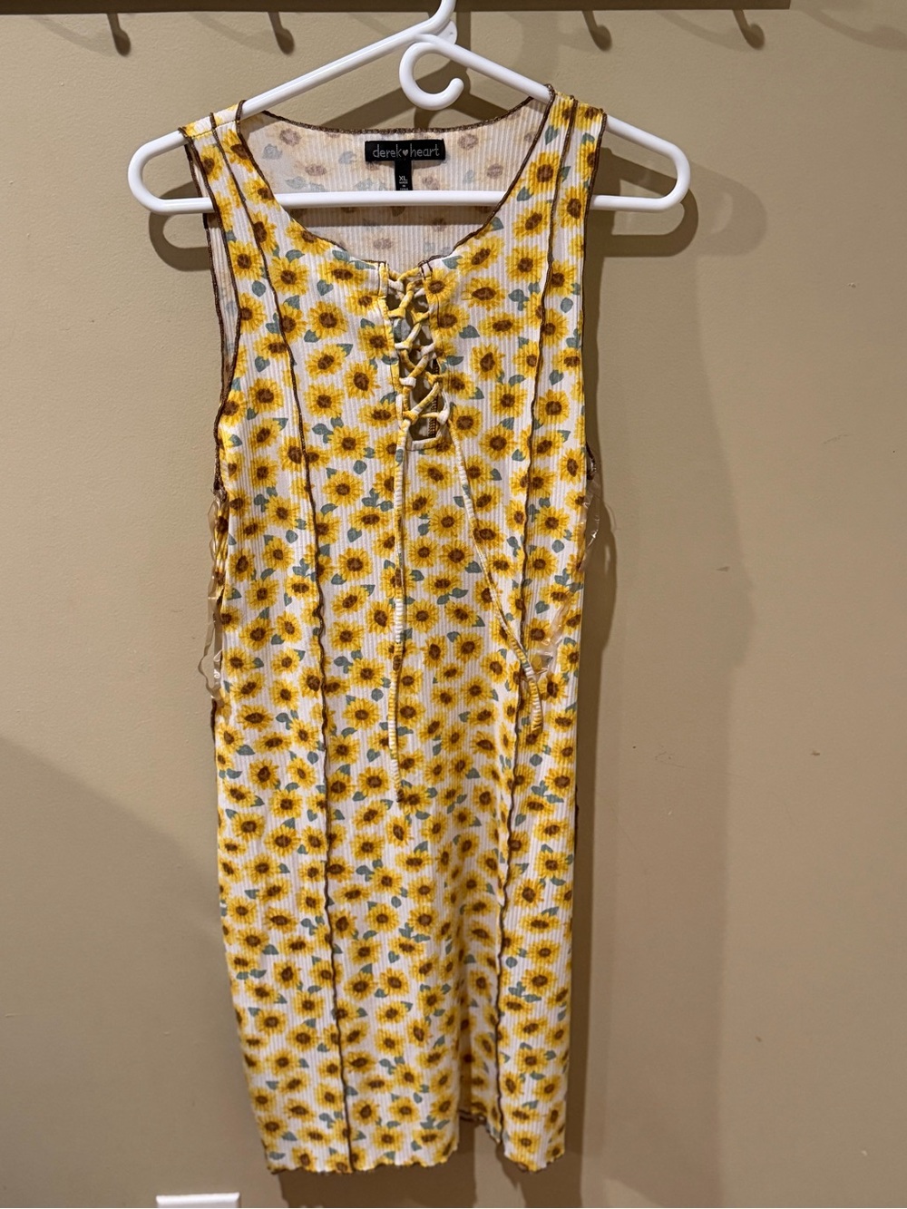 Derek Heart Yellow Sunflower Lace-Up Mini Dress